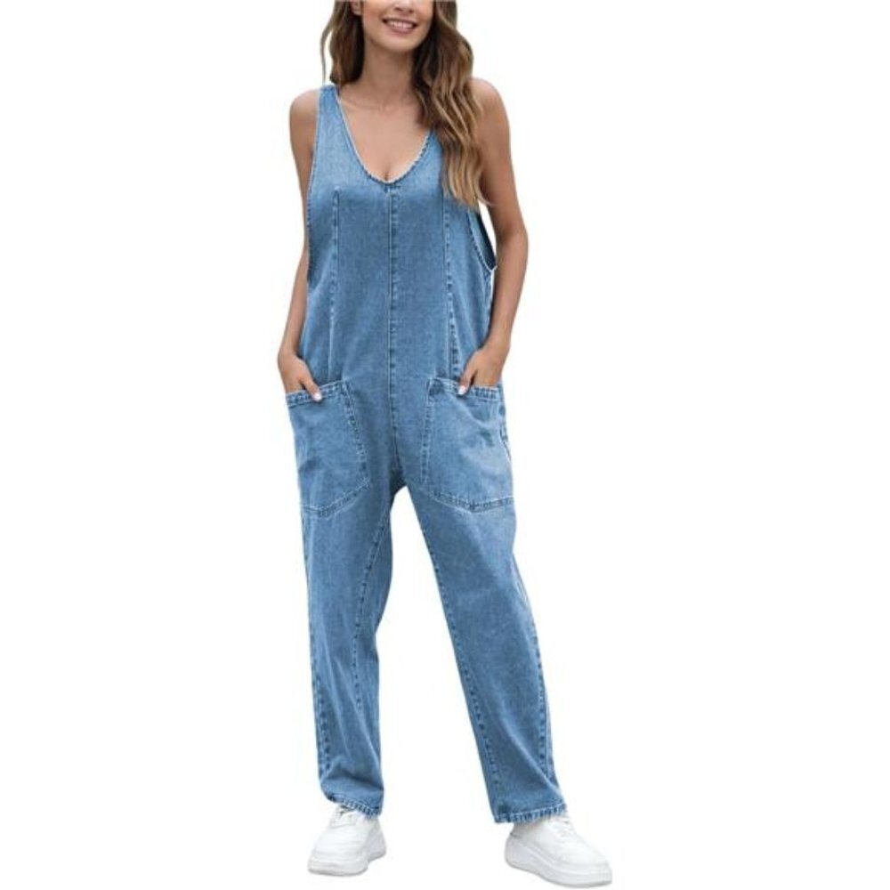 High Roller Denim Jumpsuit for Women Sleeveless Loose Baggy Overalls Jeans